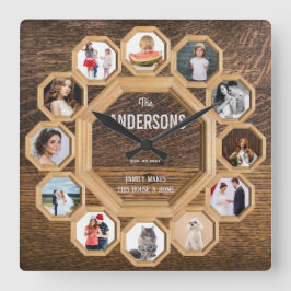 Vintages Foto mit Holzrahmen Quadratische Wanduhr