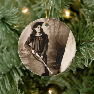 Vintages Foto Portrait, Miss Annie Oakley und Gun Keramikornament