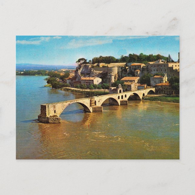 Vintages Frankreich, Avignon, gebrochene Brücke Postkarte (Vorderseite)