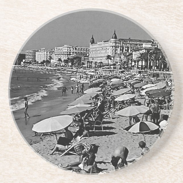 Vintages Frankreich Cannes Strand Getränkeuntersetzer (Vorne)