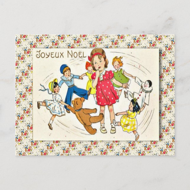 Vintages Frankreich, Mädchen mit Tanzspielzeug Postkarte (Vorderseite)