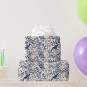 Vintages Französisch Blue Toile Fleurie Geschenkpapier