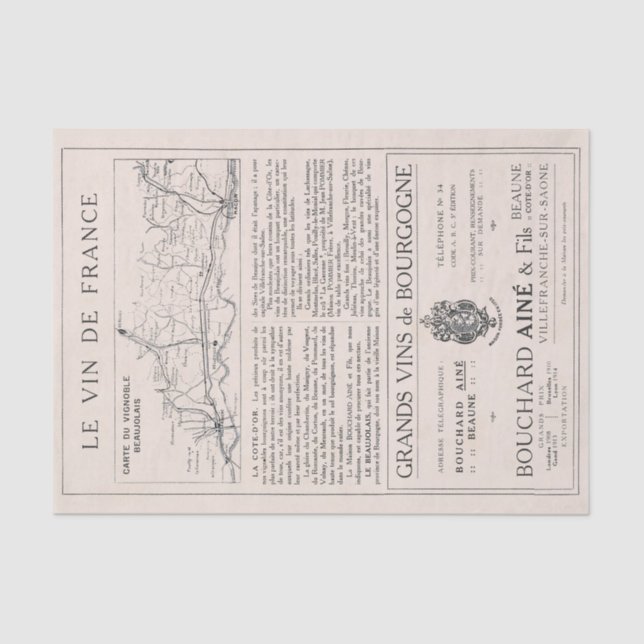 Vintages Französisch Bourgogne Wein und Karte Seidenpapier (Vorderseite)