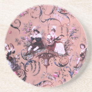 Vintages Französisch Rosa Toile Viktorianische Sti Getränkeuntersetzer