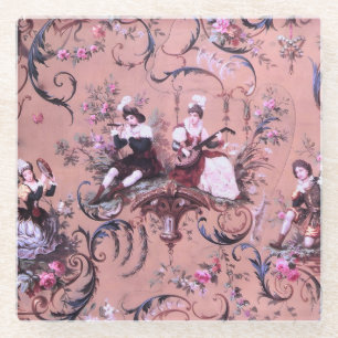 Vintages Französisch Rosa Toile Viktorianische Sti Glasuntersetzer
