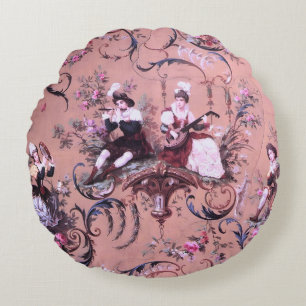 Vintages Französisch Rosa Toile Viktorianische Sti Rundes Kissen