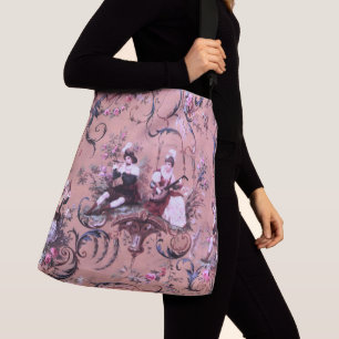 Vintages Französisch Rosa Toile Viktorianische Sti Tragetaschen Mit Langen Trägern