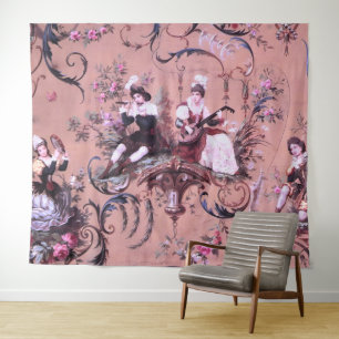 Vintages Französisch Rosa Toile Viktorianische Sti Wandteppich