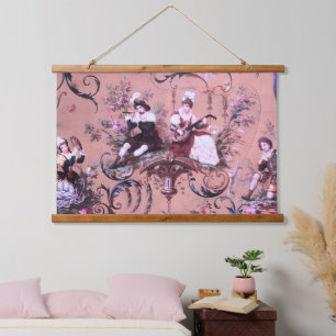 Vintages Französisch Rosa Toile Viktorianische Sti Wandteppich Mit Holzrahmen