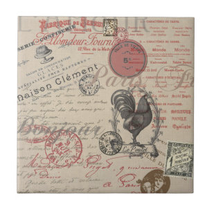 Vintages Französisch Schreiben Paris Rooster-Typog Fliese
