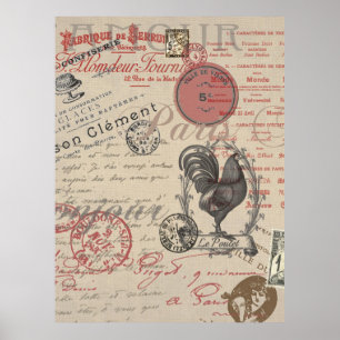 Vintages Französisch Schreiben Paris Rooster-Typog Poster