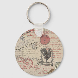 Vintages Französisch Schreiben Paris Rooster-Typog Schlüsselanhänger