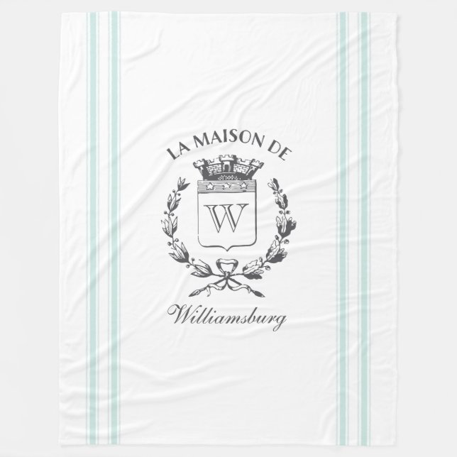 Vintages französisches Aqua-Ticking-Familienwappen Fleecedecke (Vorderseite)