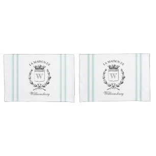 Vintages Französisches Aqua Ticking Familienwappen Kissenbezug