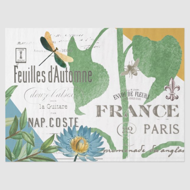 Vintages französisches Blumendesign Seidenpapier (Vorderseite)