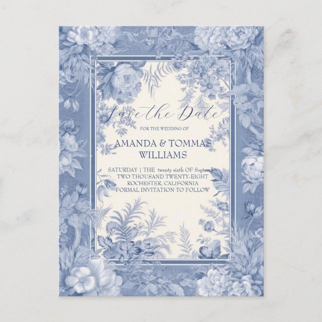 Vintages Französisches Blumentoilblau Ankündigungspostkarte (Vorderseite)