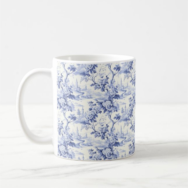 Vintages Französisches Blumentoilblau Kaffeetasse (Links)