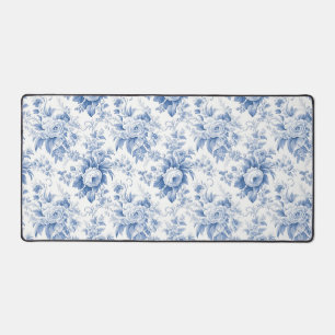 Vintages Französisches Blumentoilblau Schreibtischunterlage