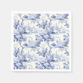 Vintages Französisches Blumentoilblau Serviette