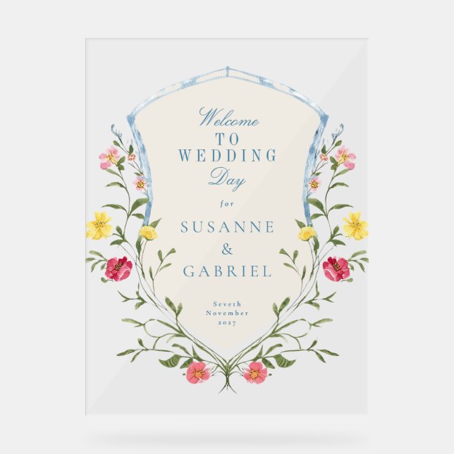 Vintages französisches Blumenzitat Begrüßung Akron Acrylschild (Vorderseite)