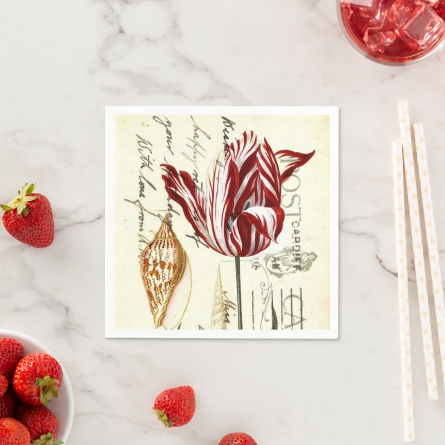 Vintages Französisches Botanisches Tulips Parco Ci Serviette (Beispiel)