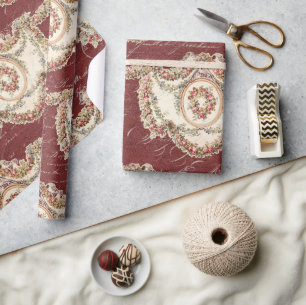 Vintages französisches Burgund-Blumengarland-Dekou Geschenkpapier