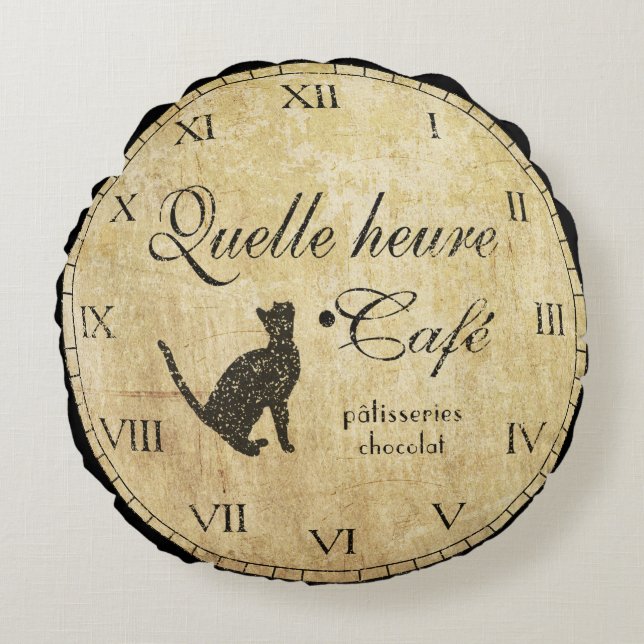Vintages Französisches Café Clock Kissen (Vorderseite)
