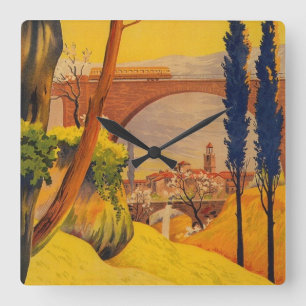 Vintages französisches Eisenbahn-Reise-Quadrat Quadratische Wanduhr