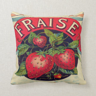 Vintages französisches Erdbeerzeichenthrow-Kissen Kissen