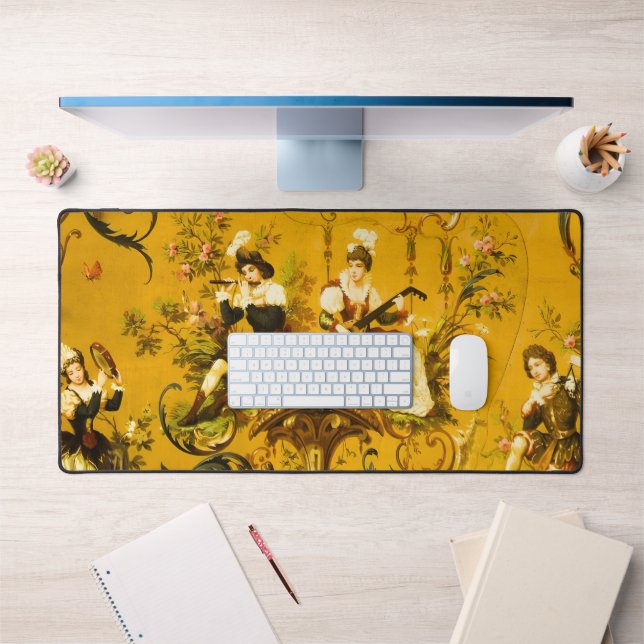 Vintages Französisches Gelbtuch Viktorianisch Schreibtischunterlage (Büro 1)