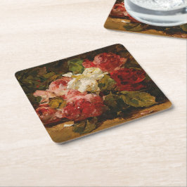 Vintages Französisches Georges Jeannin Rose III Rechteckiger Pappuntersetzer