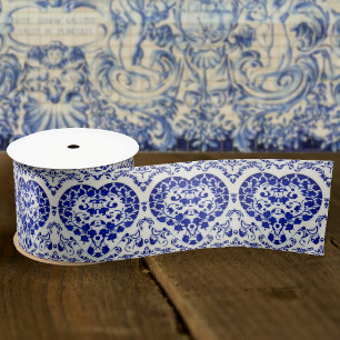 Vintages französisches Herz - Blaue und weiße Anti Satinband