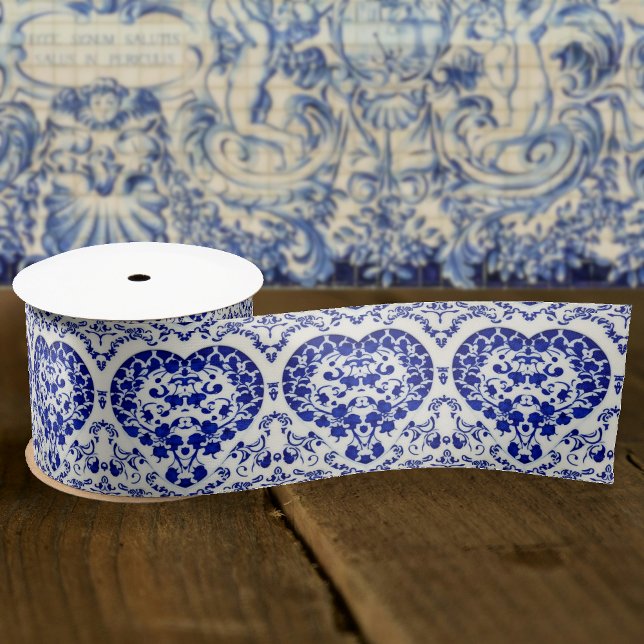 Vintages französisches Herz - Blaue und weiße Anti Satinband (Von Creator hochgeladen)