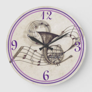 Vintages Französisches Horn mit wirbelnden Bemerk Große Wanduhr