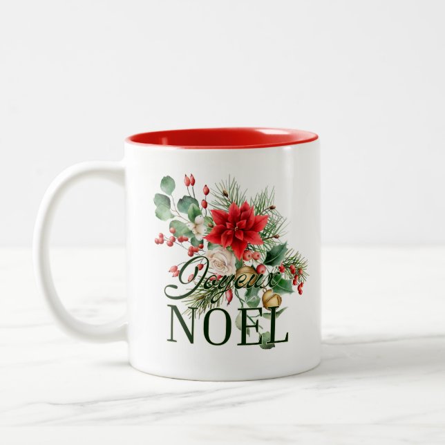 Vintages französisches Joyeux-Weihnachten Zweifarbige Tasse (Links)