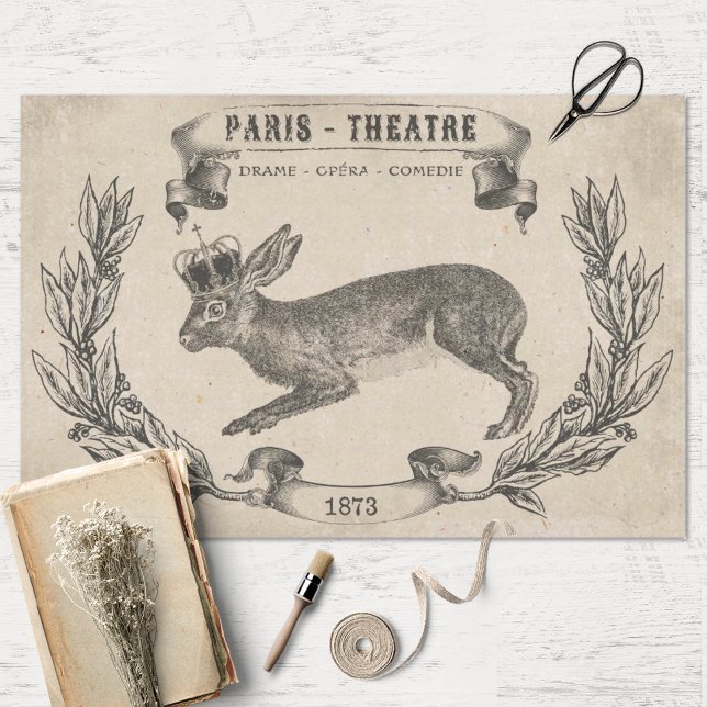 Vintages französisches Kaninchen mit Kronengraben Seidenpapier (Von Creator hochgeladen)