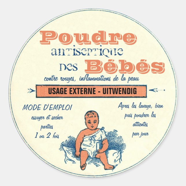 Vintages französisches Kosmetiklabel für Babyprodu Runder Aufkleber (Vorderseite)
