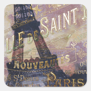Vintages französisches Label und Eiffelturm Quadratischer Aufkleber