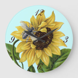 Vintages französisches Land Sonnenblumen Honigbien Große Wanduhr