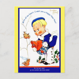 Vintages französisches Mädchen mit Vögeln im Schne Postkarte