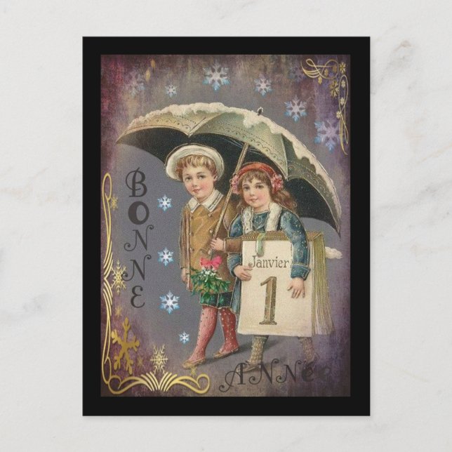 Vintages französisches Neujahr Feiertagspostkarte (Vorderseite)