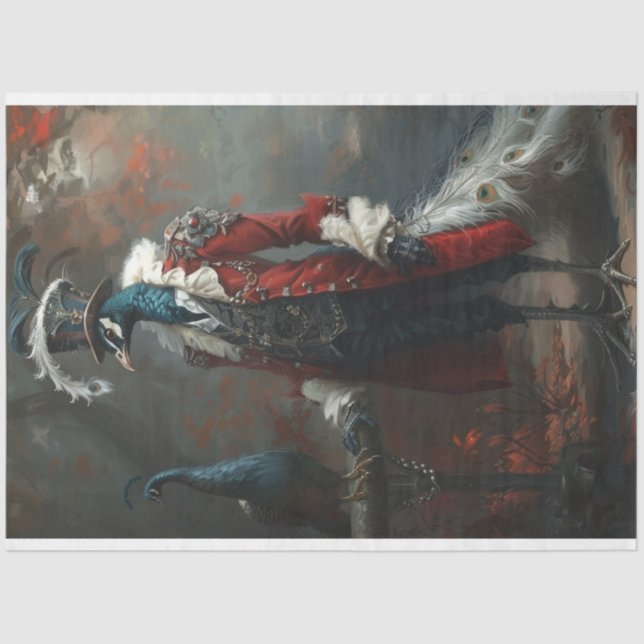 Vintages französisches Pfauendekoupage Seidenpapier (Vorderseite)