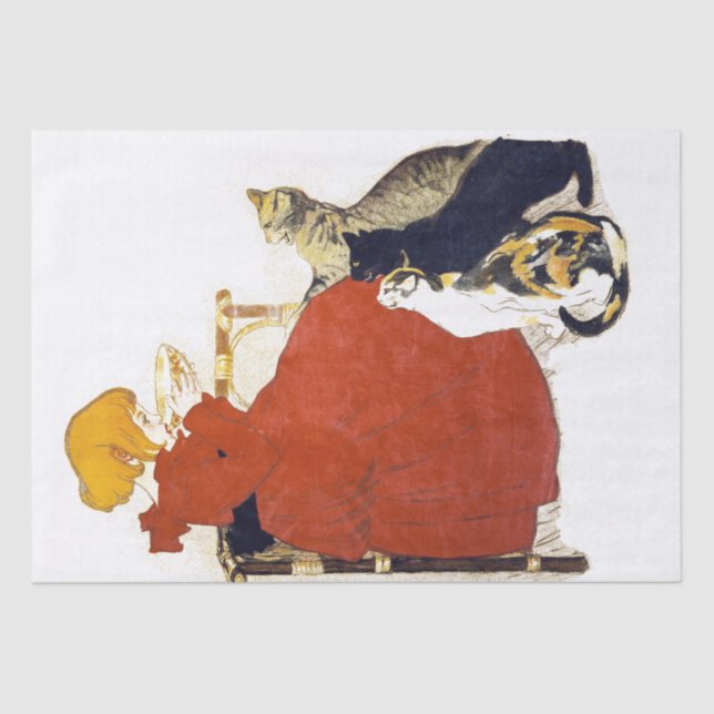 Vintages französisches Poster Cats Girl Milkl Tiss Seidenpapier (Vorderseite)