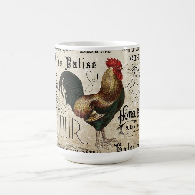 Vintages französisches Rooster de Paris Collage Kaffeetasse (Mittel)