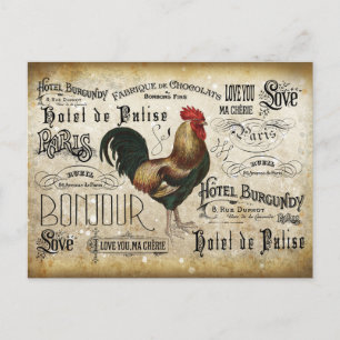 Vintages französisches Rooster von Paris Postkarte