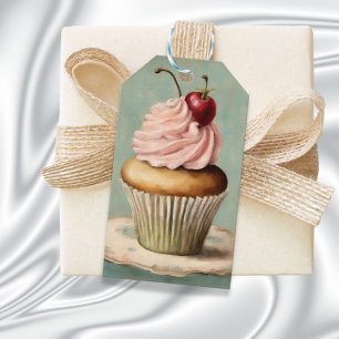 Vintages Französisches Rosa Cupcake Geburtstagsjau Geschenkanhänger