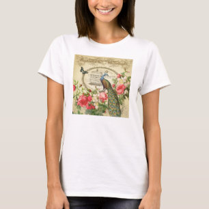 Vintages französisches Shabby Chic Peacock T-Shirt