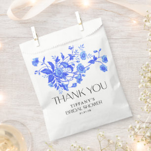 Vintages französisches Toile Blue Floral Brautpart Geschenktütchen