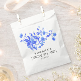 Vintages französisches Toile Blue Floral Brautpart Geschenktütchen