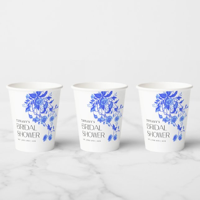 Vintages französisches Toile Blue Floral Brautpart Pappbecher (Multi)